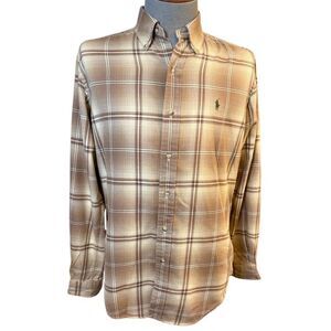 Ralph Lauren Classic Fit Flannel Plaid Button Front Shirt Sz. M Brown/Cream